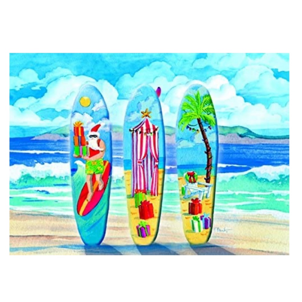 LPG Greetings Santa Surfboards Full Color Inside Christmas Cards (52519), 18 ct
